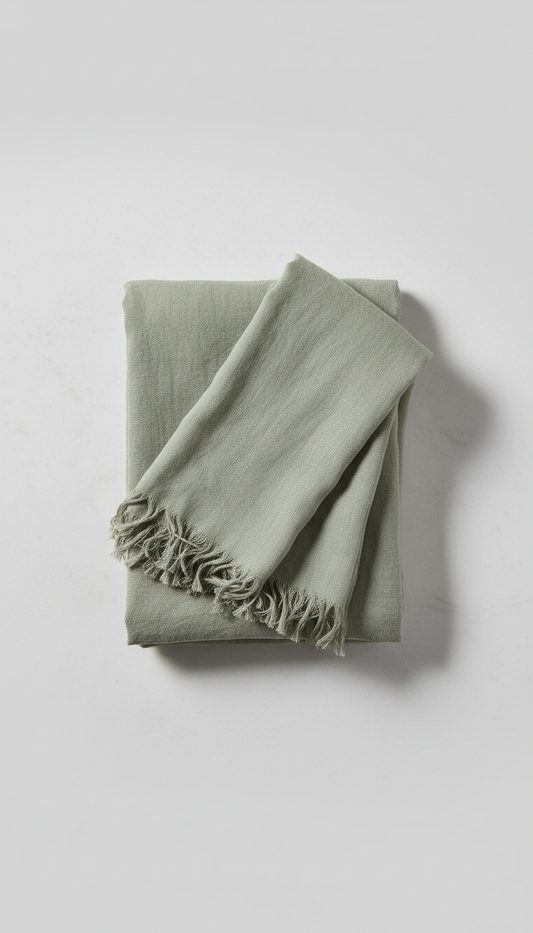 Sage tint linen throw blanket